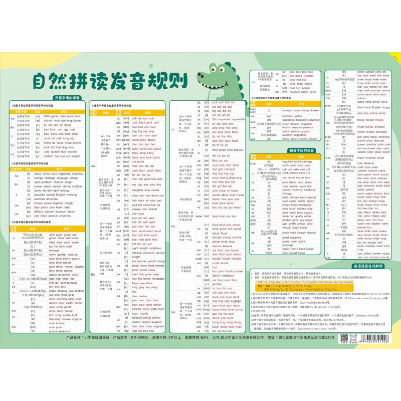 卡吉柰小学英语自然拼读发音规则表phonics教学神器26个字母英文表