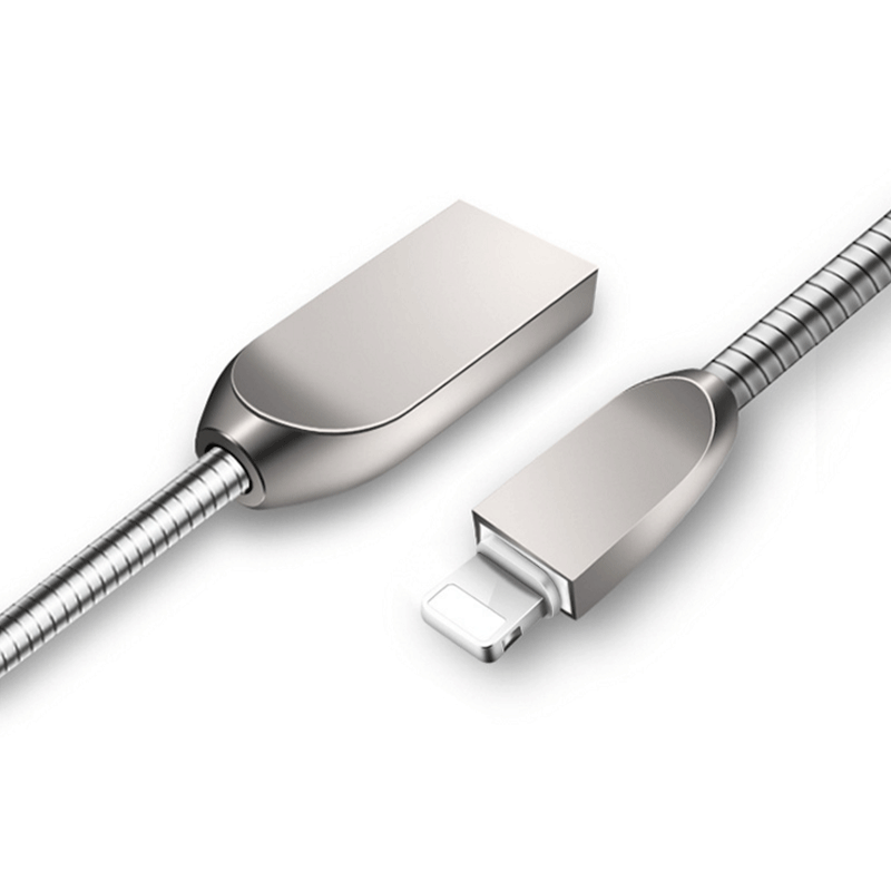 ONEVAN 适用于金属不锈钢type-c弹簧iPhone7/8苹果11/X数据线小米华为mate3 苹果-银色1米