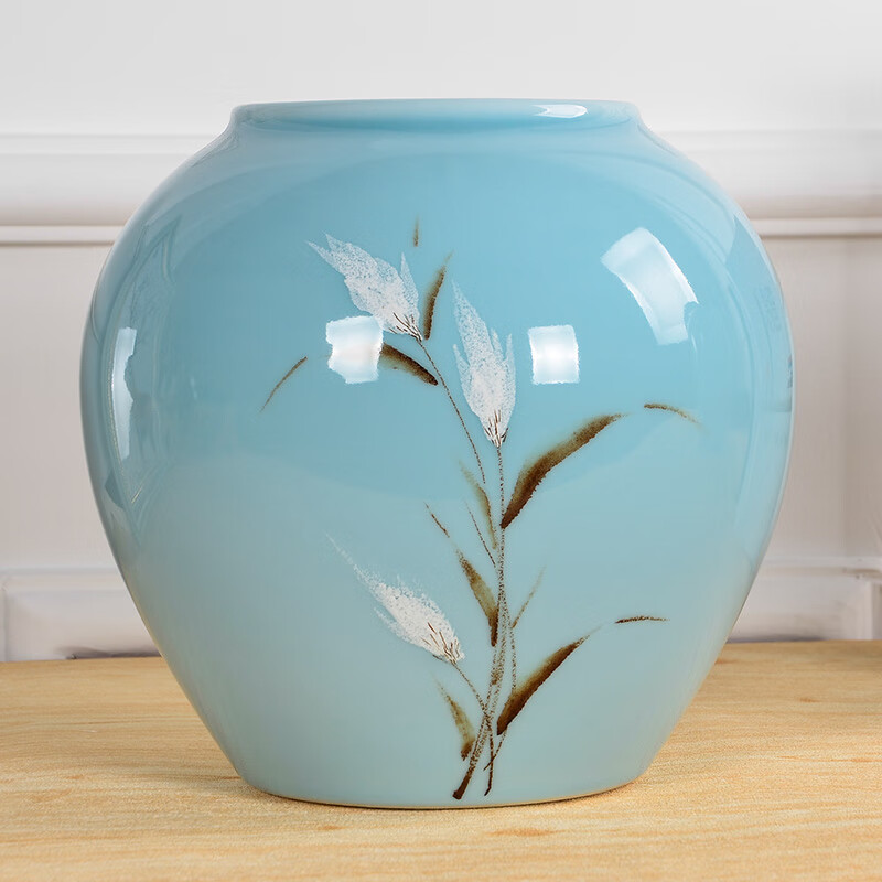 陶瓷器花瓶插花摆件现代中式三件套客厅电视酒柜玄关装饰品 芦苇小号