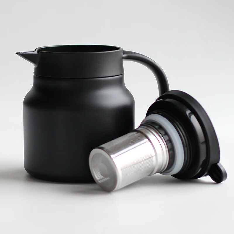 印象海来 咖啡保温壶 小容量 304不锈钢双层保温壶 办公家用欧式咖啡壶带滤网 黑色带茶漏（800ml）