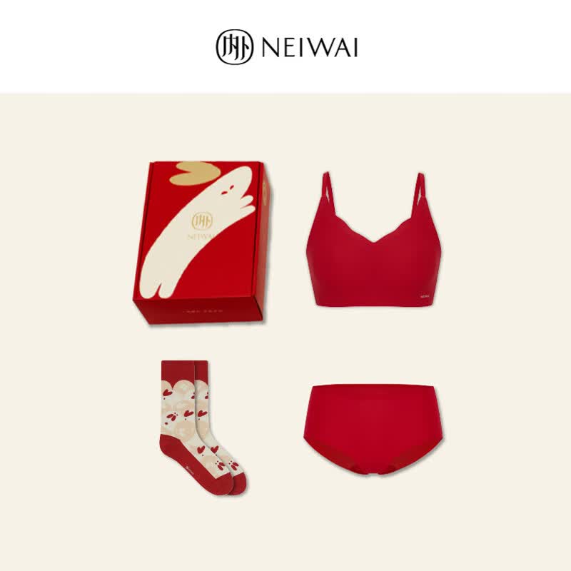 NEIWAI内外红盒抱抱杯软支撑文胸内裤袜子套装无钢圈内衣女本命年礼盒 节日礼盒（软支撑套装+袜子） S-M怎么样,好用不?
