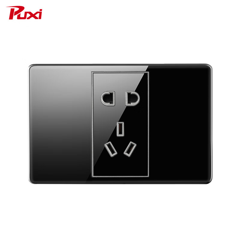 puxi 亚克力118型开关插座 黑色全镜面大板墙壁暗装118型插座面板 1位