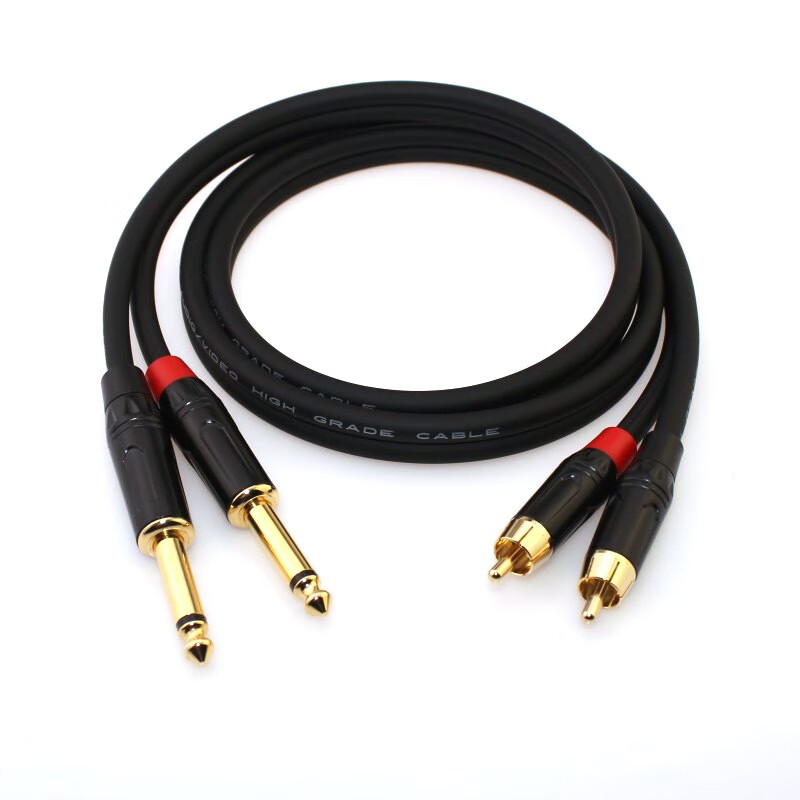 七幻 七幻（Seven Magic）双大二芯转双莲花音频线 2个6.5/6.35声卡转2个RCA音箱音响红白音频线 双大二芯直头转双莲花弯头 100米