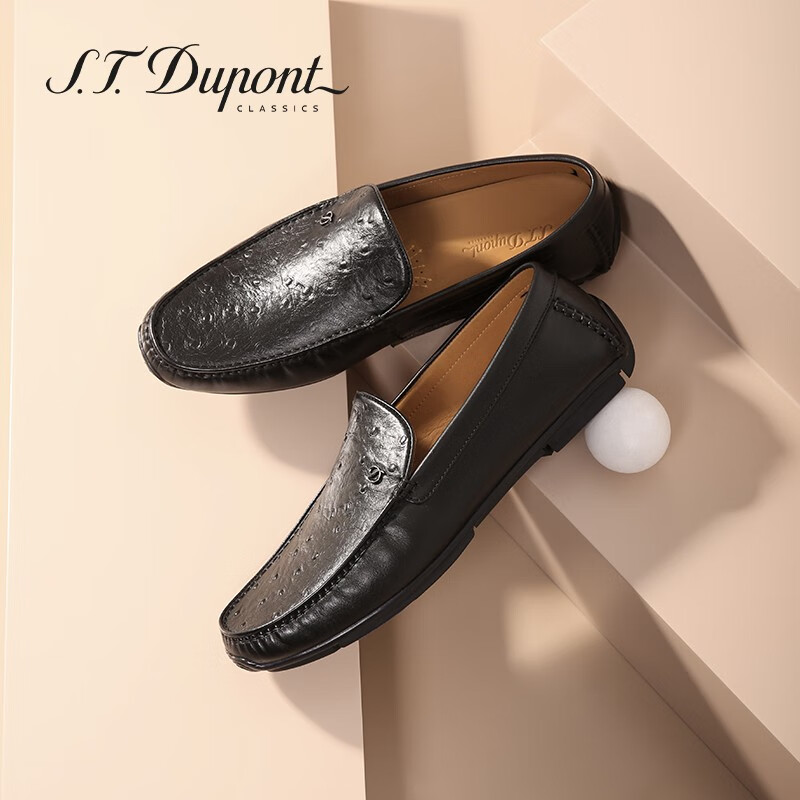 S.T.Dupont都彭手工鞋男士豆豆鞋休闲透气皮鞋柔软乐福鞋舒适羊里E31185411 黑色 39欧码