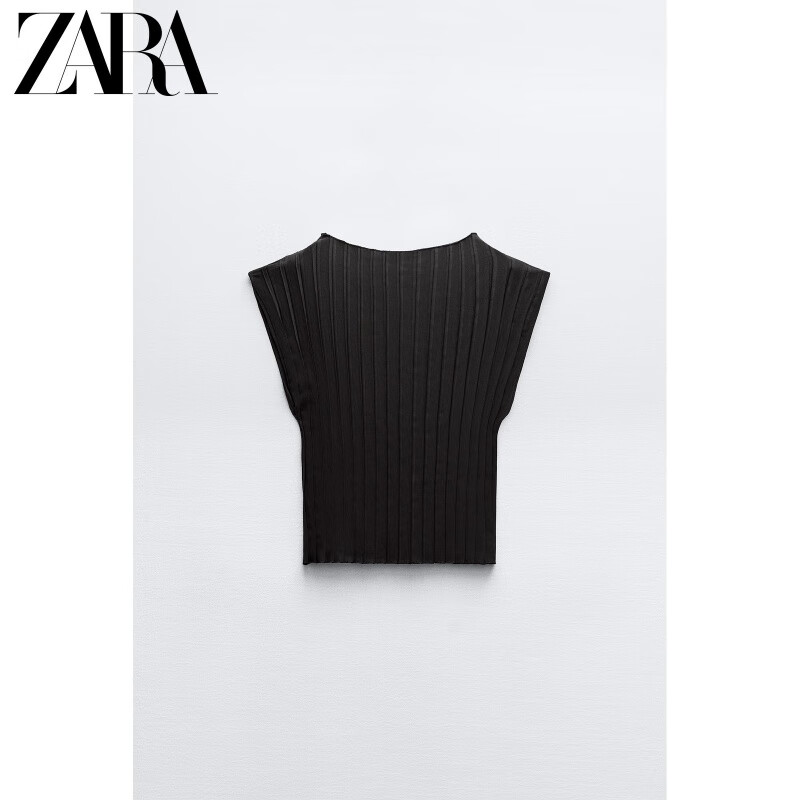 ZARA24夏季新品 女装 百褶上衣 0264042 800 黑色 S (165/84A)