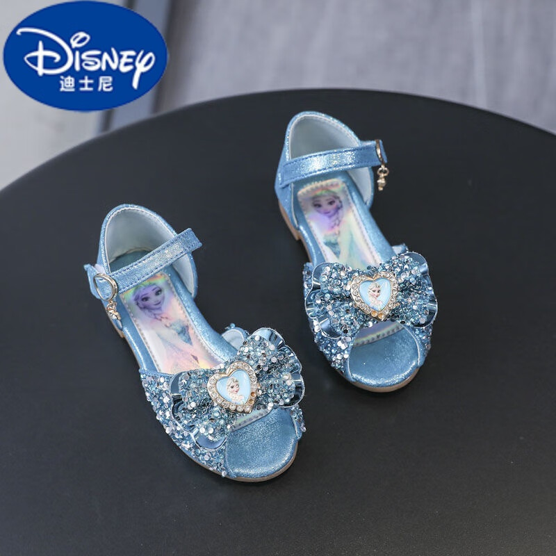 迪士尼(disney)女童凉鞋2024夏季中小童爱莎公主鞋儿童软底防滑小女孩