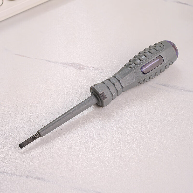 哩嗹啰嗹包胶平头测电笔螺丝刀接触式试电笔 886一字头(灰色) 广东