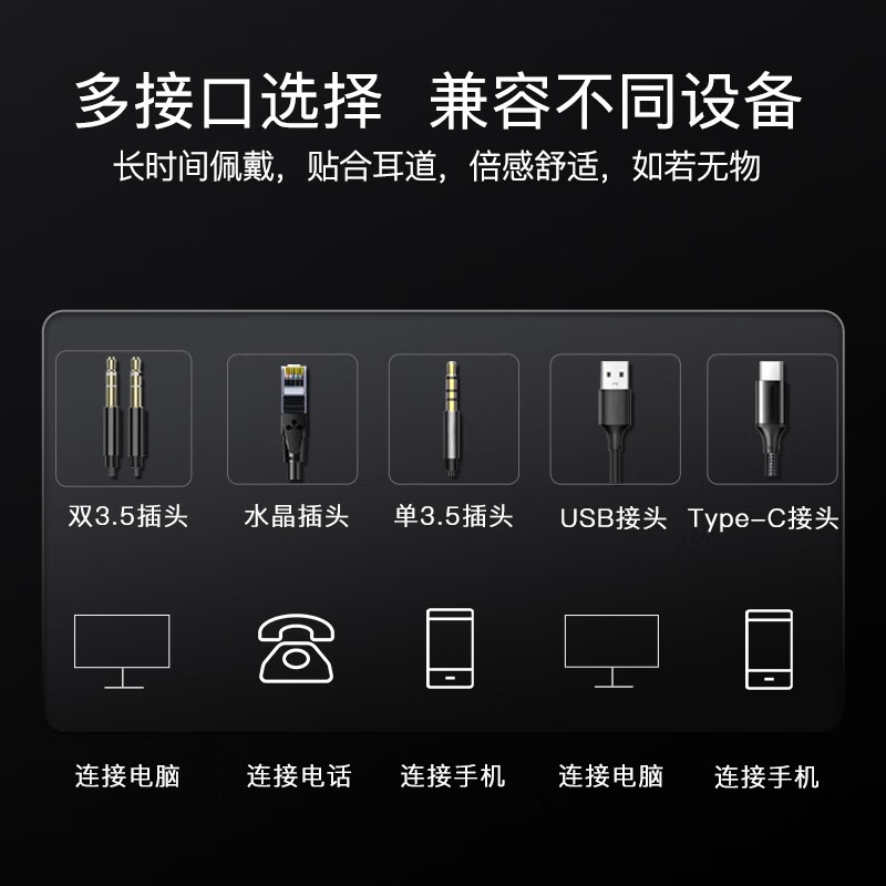 亿家通 话务Y390ENC降噪耳机 专业外呼电话销售客服专用耳麦 插电脑有线头戴式手机座机办公  Y390D双耳 单3.5+USB+ENC降噪	