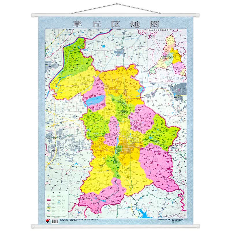 章丘区地图 带杆约1.1*0.8米 村庄乡镇街道 山东省济南市章丘区 政区图 双面覆膜