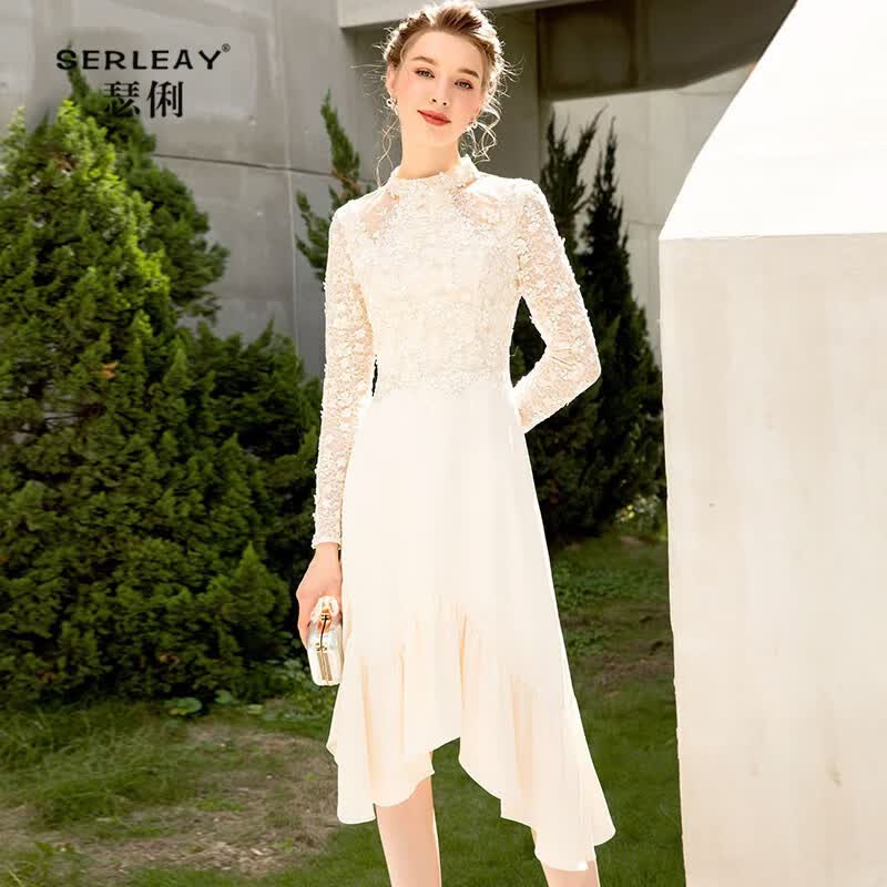 瑟俐（SERLEAY）礼服裙女2022新款秋时尚优雅名媛气质连衣裙宴会晚礼服平时可穿 杏色 M高性价比高么？