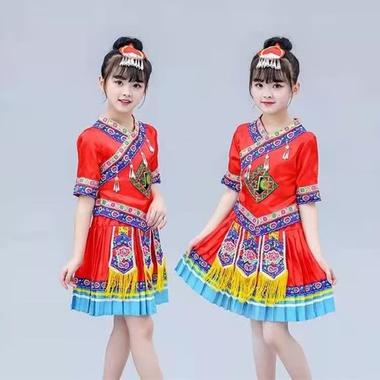 路林狼六一儿童民族演出服少数民族男女童表演服广西苗族壮族三月三服装 女款红色头饰 衣 百褶裙 100怎么样,好用不?