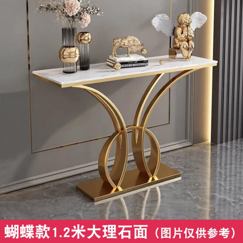 入户玄关柜轻奢风玄关台装饰条几岩板玄关桌走廊大理石不锈钢条案