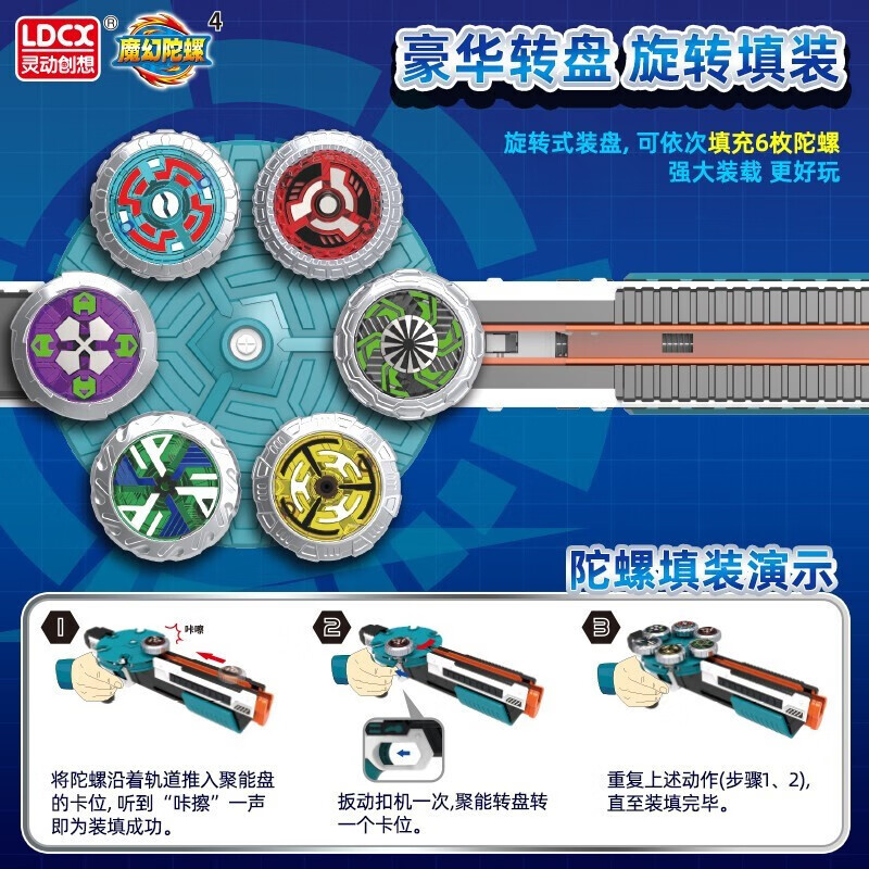 灵动创想(LDCX)魔幻陀螺之奥特曼变身器陀螺枪迪迦欧布圣剑旋发射器儿童战玩具 雷影六核连发陀螺枪