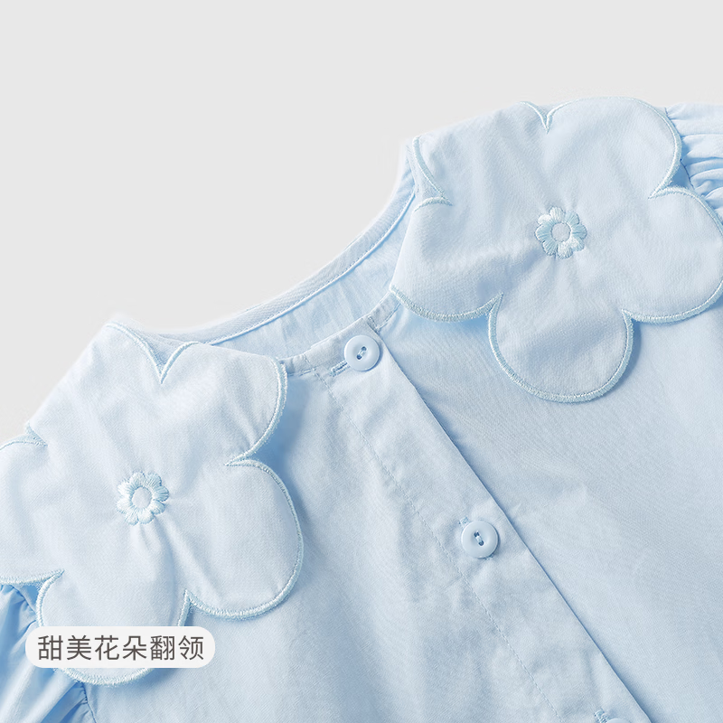JELLYBABY衬衫长袖t恤春春季新款女童儿童衬衫纯色翻领学生上衣百搭童装 蓝色 140