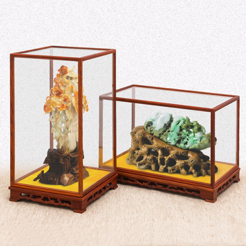 法漫玫红木宝笼玻璃罩摆件佛像文玩工艺品展示盒透明防尘罩子花梨木定制 竖款长30宽30高60