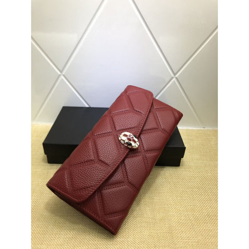 obff轻奢品牌百搭潮流女式钱包女士长款钱包时尚菱格钱夹 酒红色 19*