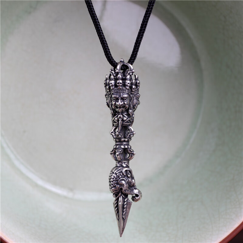 藏汉屋 原创设计925银三面金刚橛杵秽迹金刚杵项链吊坠金刚镢男女 银