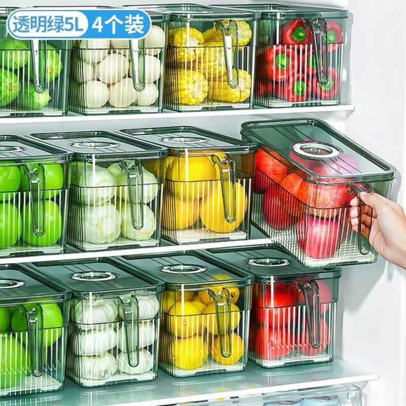 家の物语（KATEI STORY）大容量冰箱收纳盒食品级厨房蔬菜保鲜盒冷冻水果盒鸡蛋密封储物盒 透明绿实惠4个装（5L）怎么样,好用不?