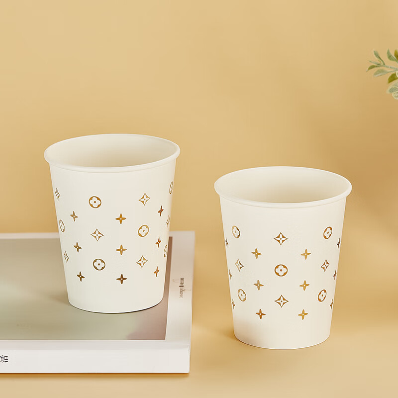 鹿灏歆一次性纸杯高端烫金250ml加厚家用水杯白色精致办公室商用咖啡