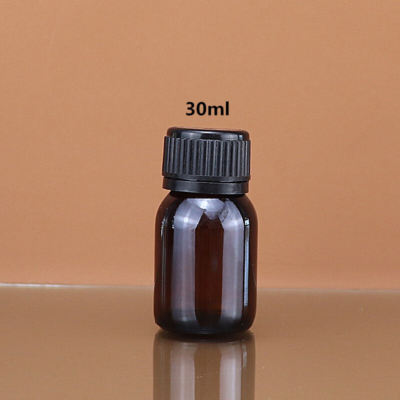 密封玻璃瓶口服液药水瓶小药瓶耐酸碱瓶子 黑色塑料一体盖 5个 30ml