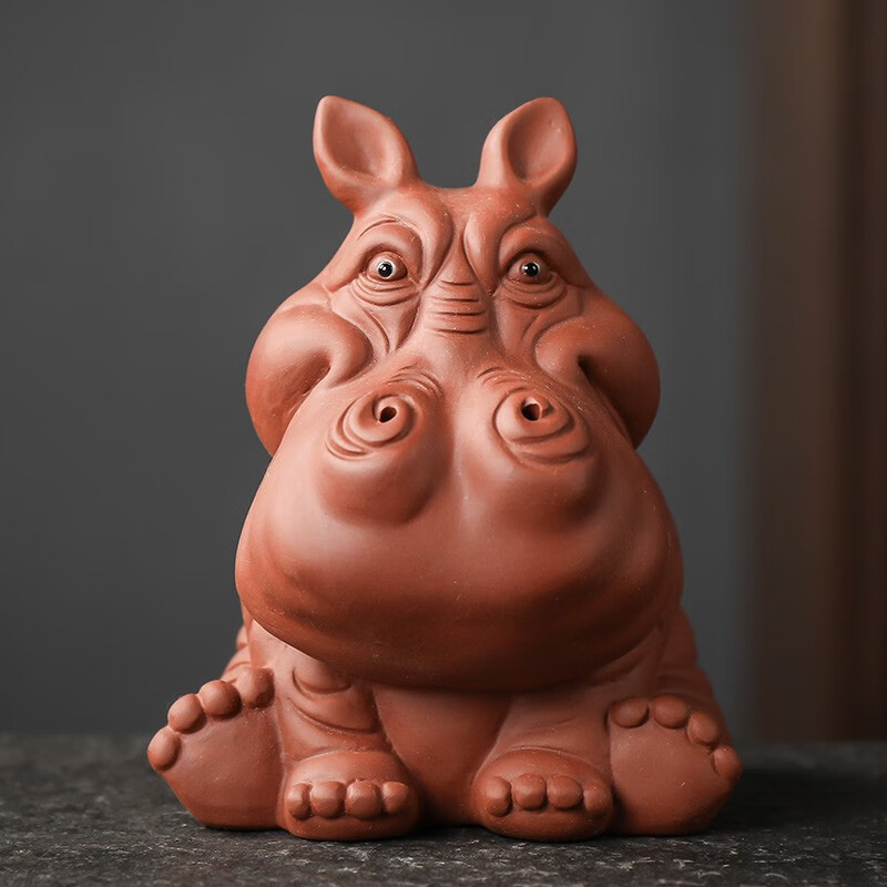 宇轩 紫砂茶宠摆件河马精品茶玩招财可养财大气粗办公家居装饰品 财大