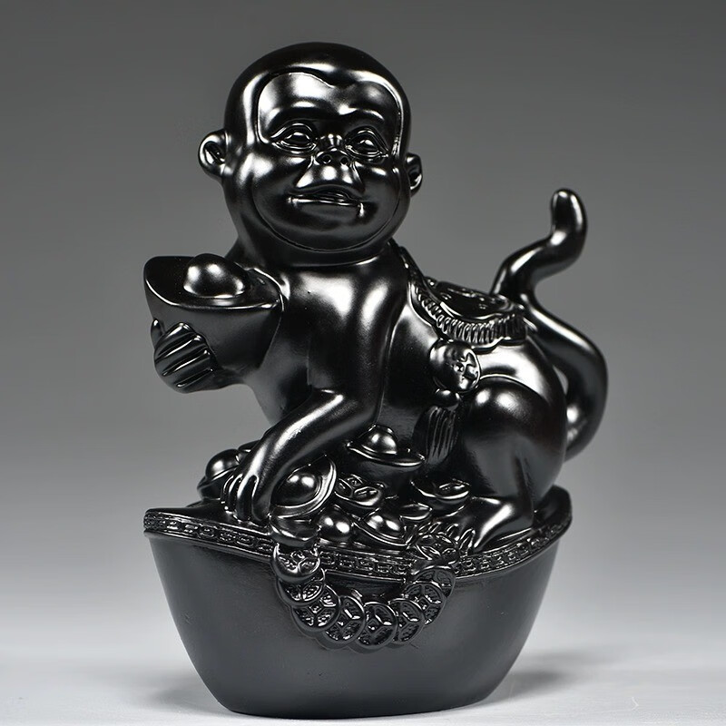 仙纵黑色猴子摆件实木雕刻十二生肖黑猴子客厅缺角卧室补角装饰工艺品