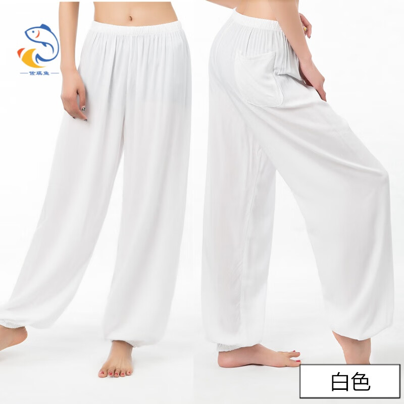 佐琪魚(yú)夏棉綢燈籠褲男女同款人造棉成人綿綢瑜伽演出太極褲防蚊純 白色 S 160(建議身高150厘米左右)