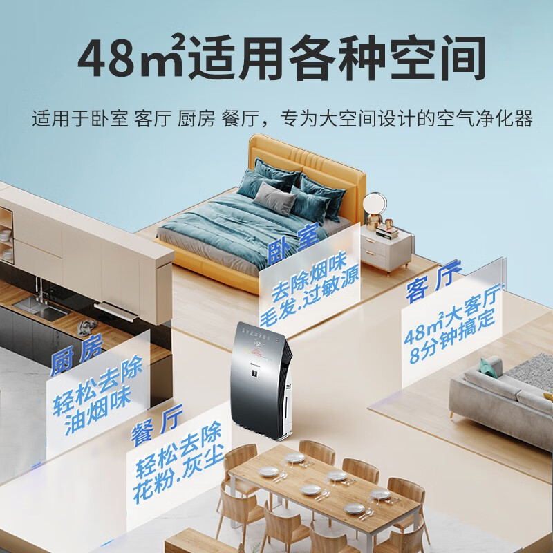 夏普(SHARP)空气净化器消毒净化加湿一体净离子群杀菌除雾霾除甲醛镜面触控家用空气净化器KC-CG60-M