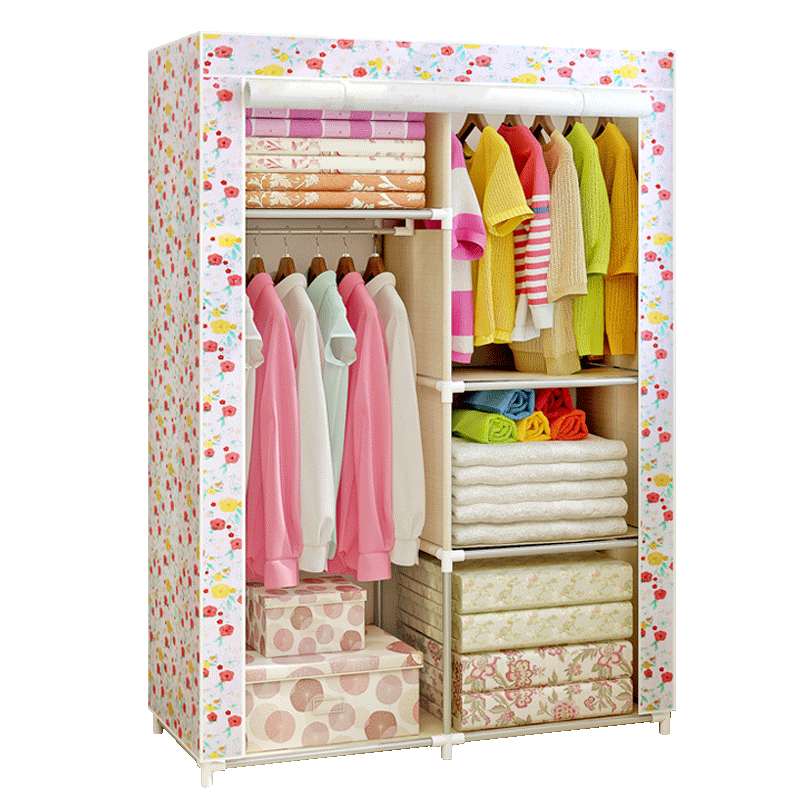 思故轩 简易布衣柜 钢管加粗加固组合折叠衣橱 加厚无纺布衣橱 单人收纳宿舍卧室寝室布衣柜 单人布衣柜 温馨小花