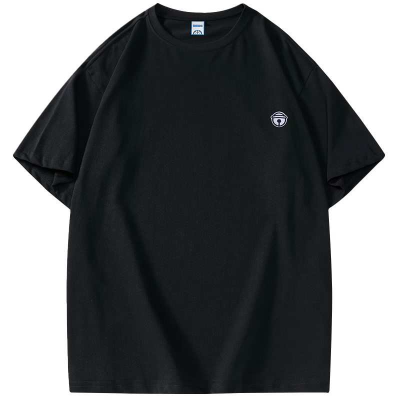哆啦A梦（DORAEMON）美式经典基础款cleanfit纯色简约短袖宽松休闲T恤情侣男女同款 黑色 XL