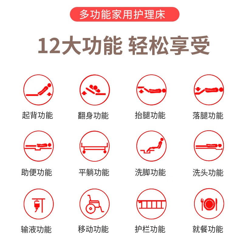 好朋挚友护理床家用病床老人多功能护理瘫痪病人家庭起背翻身床可屎尿大小便医用医疗床带便孔医院升降非电动 B基础加厚款中曲【防侧滑】【起背翻身抬落腿大小便】
