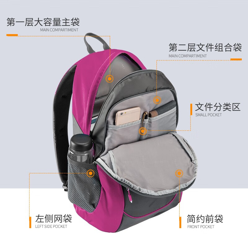 米熙电脑包双肩包商务背包男旅行书包大容量轻便女电脑包15.6英寸 玫红色 18英寸