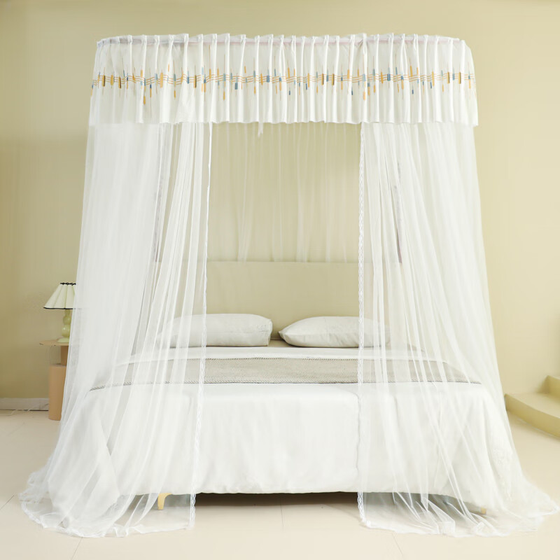 cheriseu型轨道蚊帐家用卧室可升降落地支架加厚防蚊窗幔纱帐 音符白