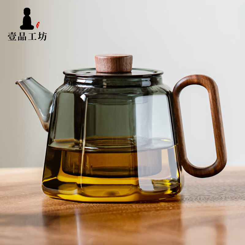 一品工坊耐热玻璃泡茶壶茶水分离可电陶炉加热煮茶壶带木把家用红茶冲茶壶 书韵壶-500ml 鸦青色属于什么档次？