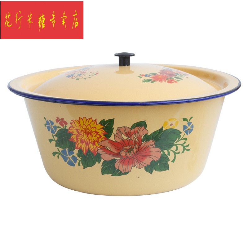 面大碗有盖子的碗 搪瓷盆带盖加厚怀旧老式家用厨房 14cm盖盆图案随机