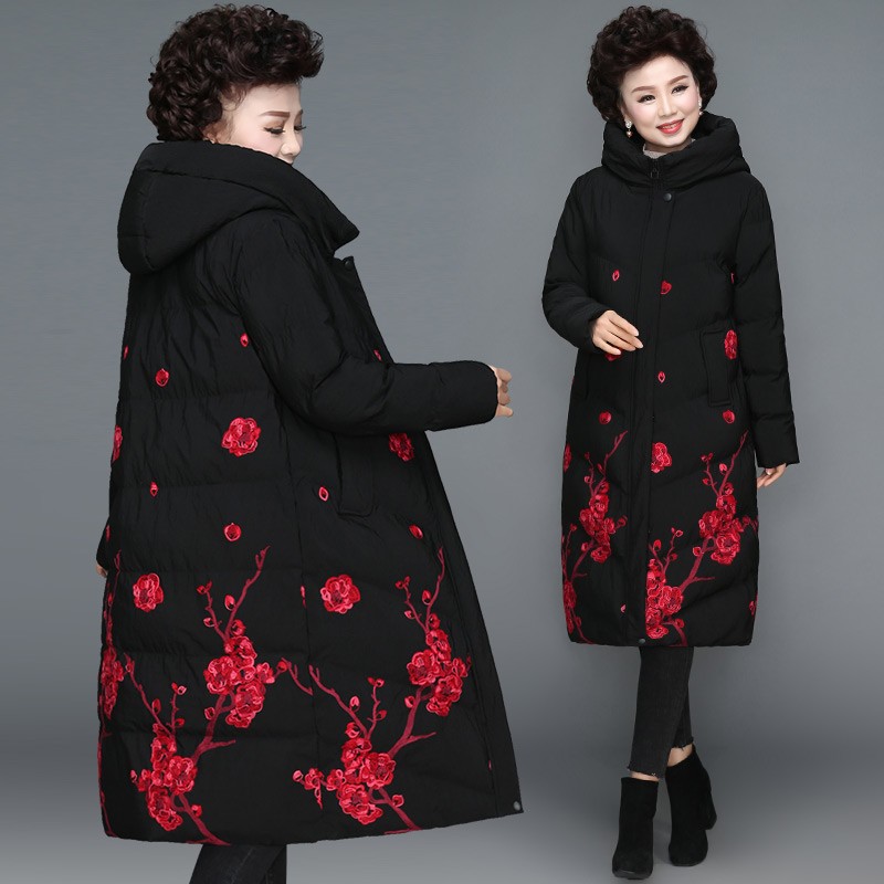 梵花秀 中老年女装棉衣女中长款新款棉服中年人胖妈妈装秋冬装外套大