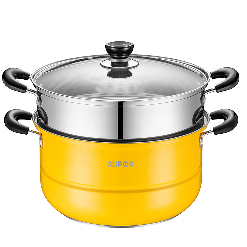 苏泊尔真味鲜不锈钢双层复底蒸锅(活力黄) EZ26BS08 26cm