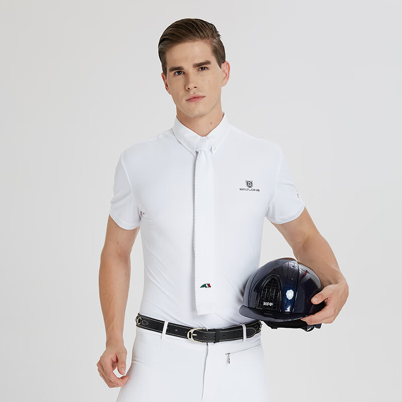 马术t恤polo衫骑马短袖男女骑士服装马术障碍比赛服成人儿童 男款白色