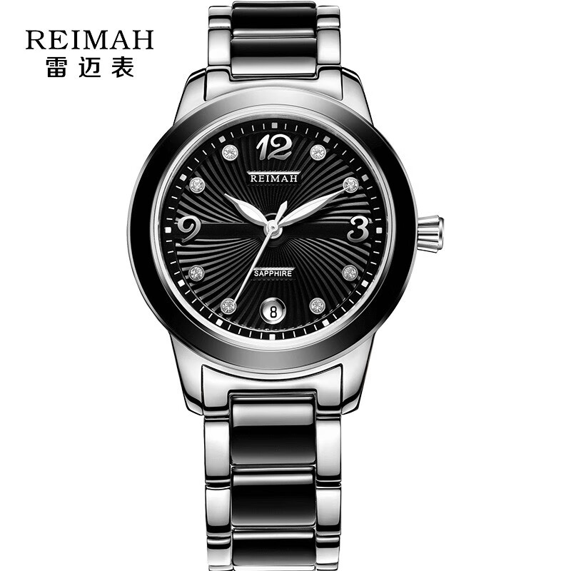 雷迈表(reimah) 手表翼心动系列不锈钢间陶瓷表带时尚简约石英女士
