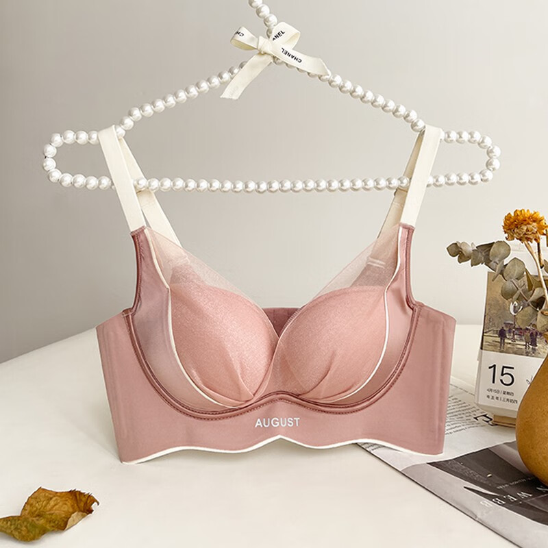 KJ文胸无钢圈内衣女收副乳调整型文胸薄款女士性感蕾丝聚拢胸罩 082【中厚杯】芥末黄 90B =40B(单件内衣)