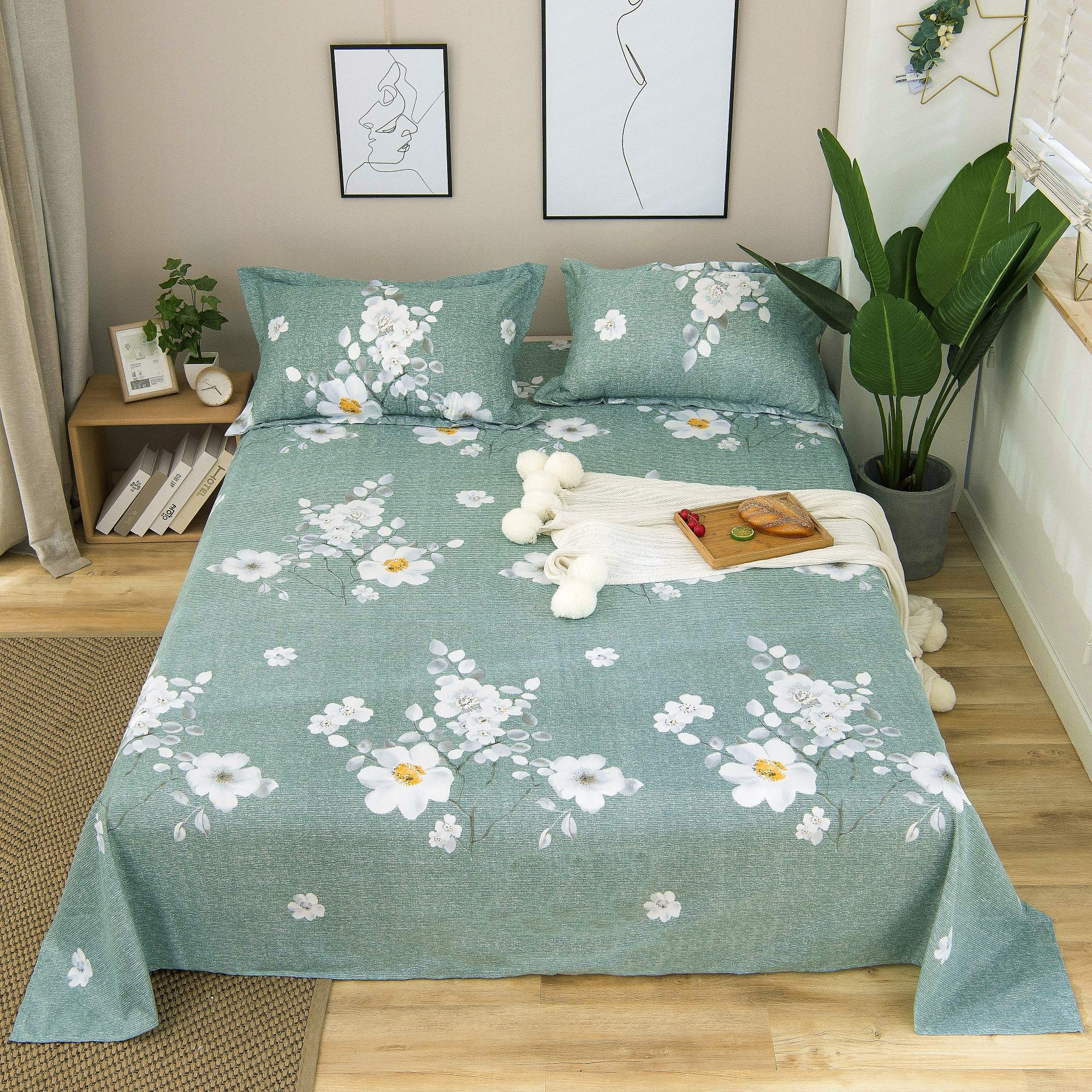 【床单特价】床单单件简约肤水洗棉床单四季通用床单学生多规格 花开