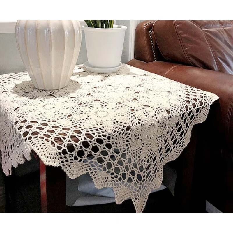 绚嘉纯手工钩针钩花桌布手工钩织美式复古田园镂空正方形茶几盖巾定制