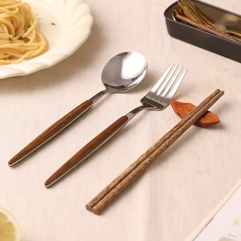 yomerto悠米兔不锈钢便携小巧餐具套装儿童学生上班族-勺叉筷三件套