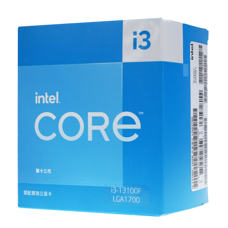 英特尔(Intel) i3-13100F 13代 酷睿 处理器 4核8线程 睿频高可达4.5Ghz 12M三级缓存 台式机CPU