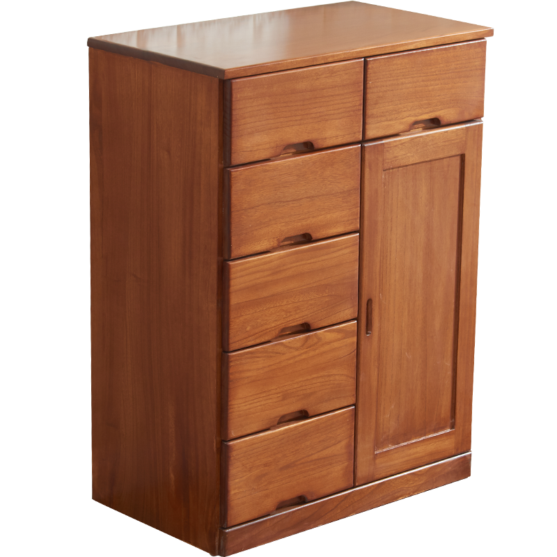 旷逸 斗柜实木简约现代抽屉柜卧室储物柜客厅收纳柜子经济型 70-6  六斗一门咖啡色 70*45*94