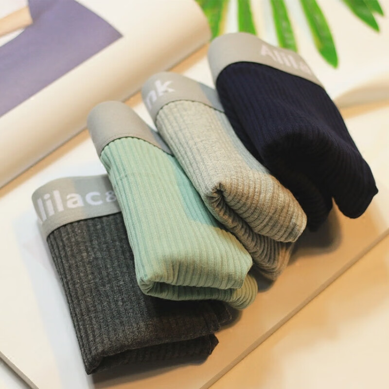 zackwear 男士内裤男平角裤舒适透气四角裤条纹日系潮流个性裤头 浅灰