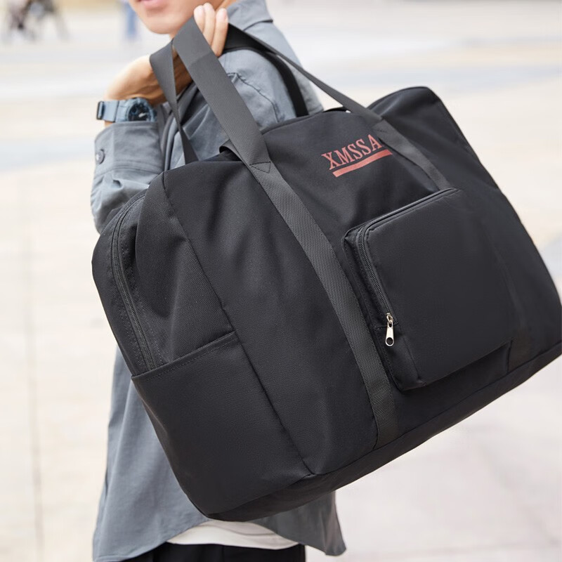 小米世家旅行包女大容量手提行李包折叠行李袋短途套拉杆男旅游包待产收纳帆布包 升级版黑色（带收纳包） 大号