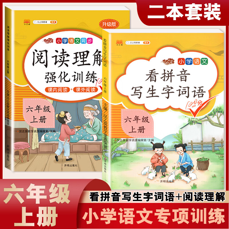六年级上册下册阅读理解强化训练书小学生看拼音写生字词语人教部编版语文课内课外阅读专项训练题同步练习册 【出类拔萃 语文基础2本上册】阅读理解训练+看拼音 小学六年级