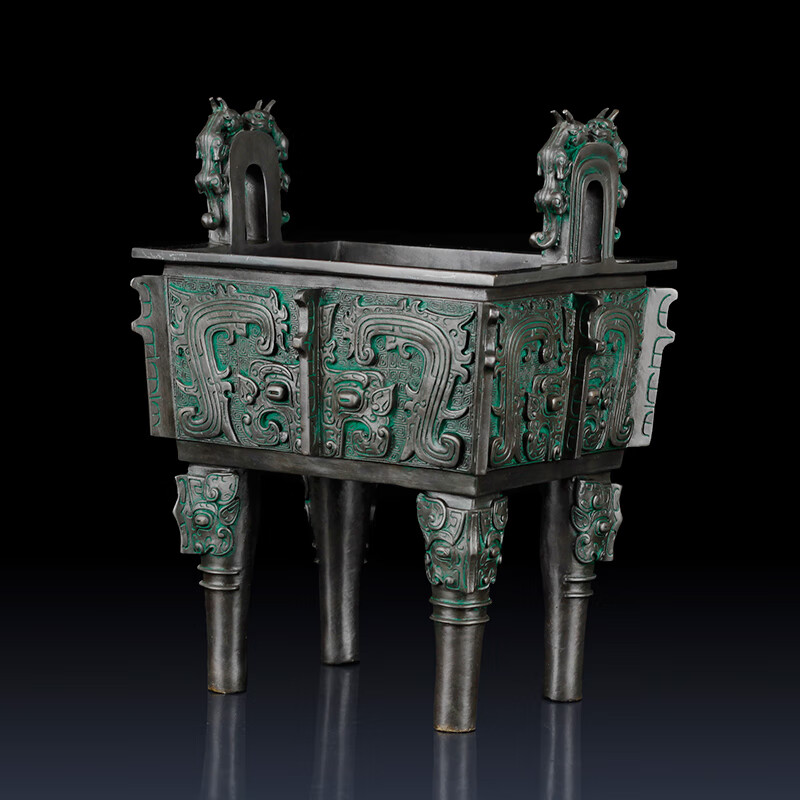 古叶家居纯黄铜龙耳鼎家居饰品摆件办公室青铜器工艺品饰摆件铜鼎商务