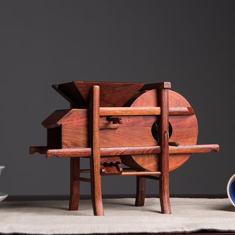 七丌亓怀旧老物件摆件 古玩微缩模型 五谷丰登风车石磨 实木雕刻工艺